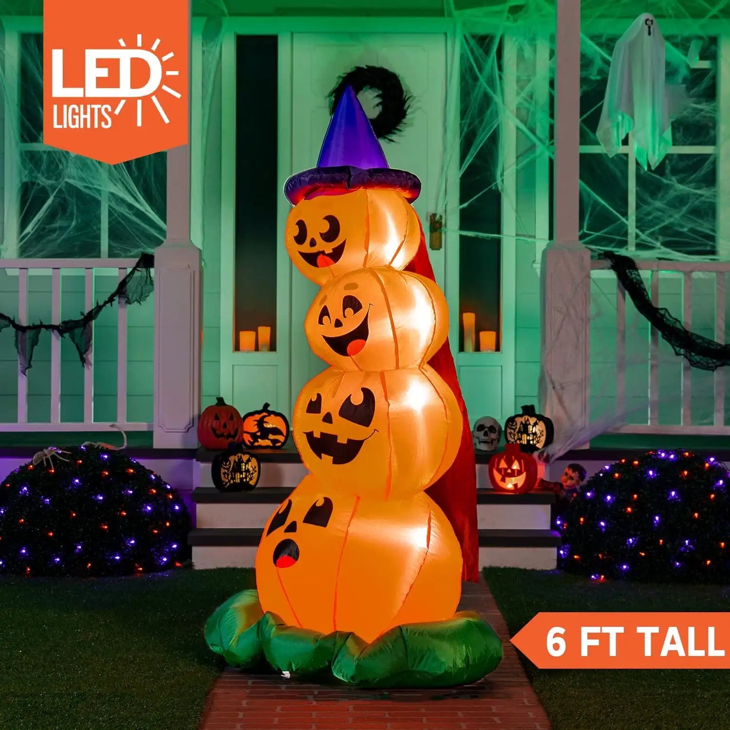 Joyfy Halloween Inflatable Stacked Pumpkins With LED Outdoor Decor