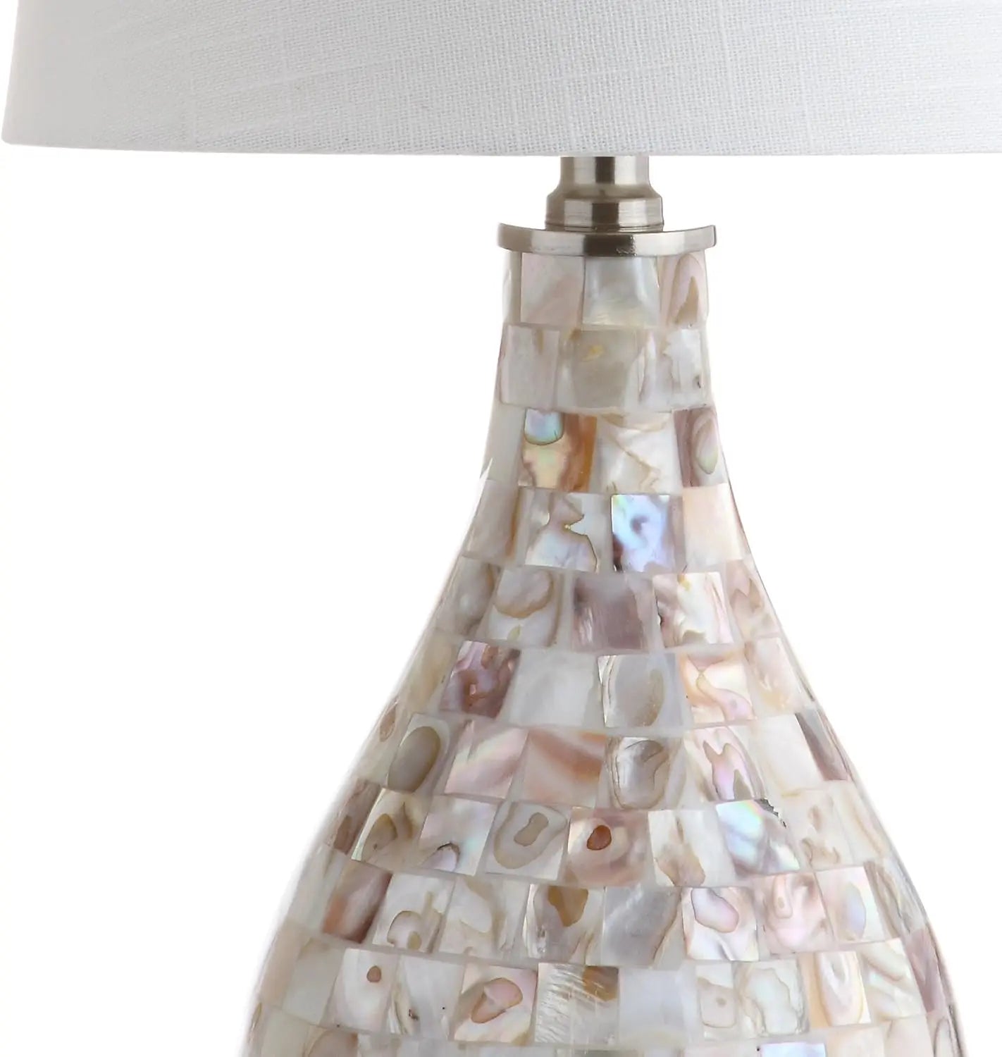 Seashell Coastal Mini LED Table Lamp With White Linen Drum Shade