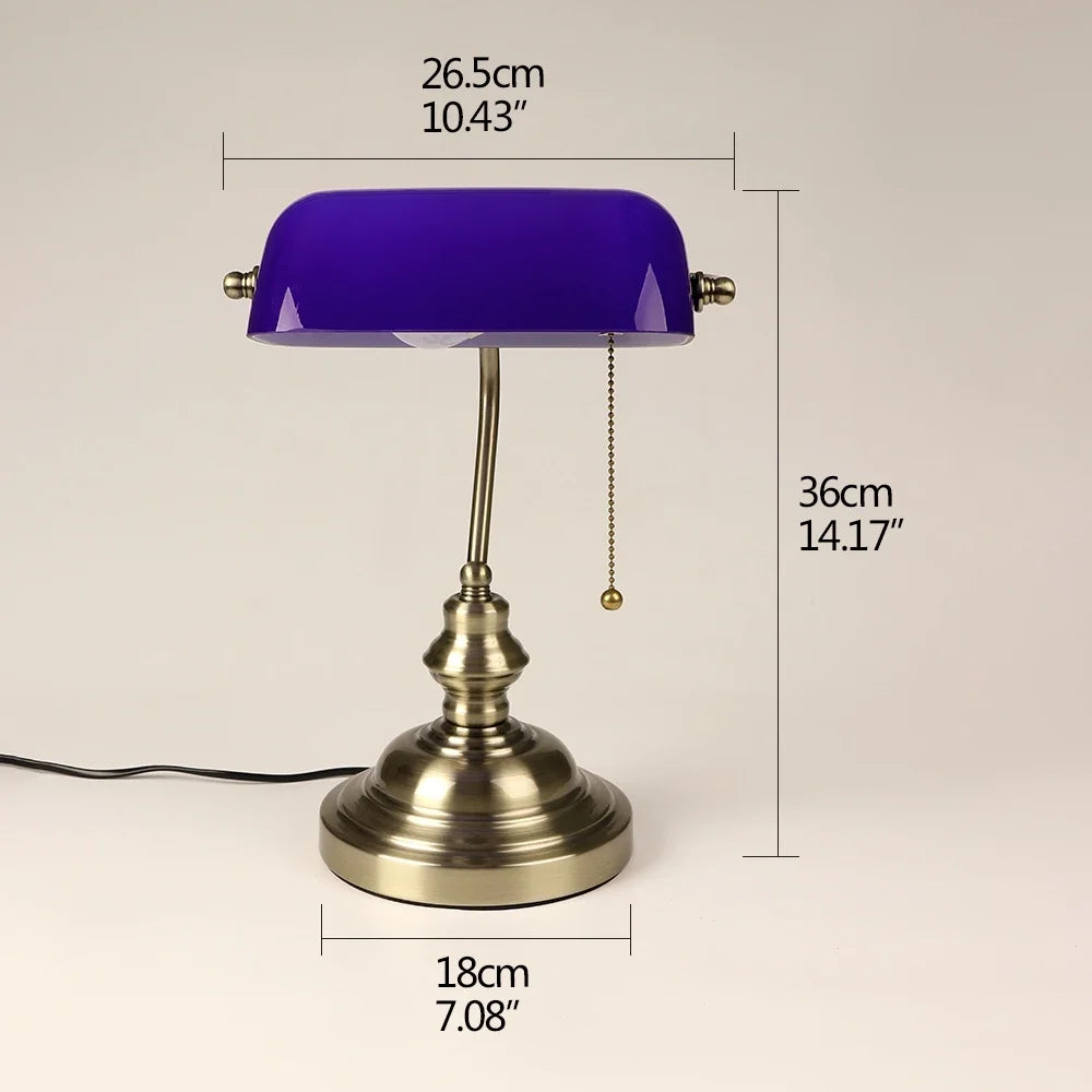 Newrays Desk Lamp Glass Banker Lamp Zipper Switch Home Office