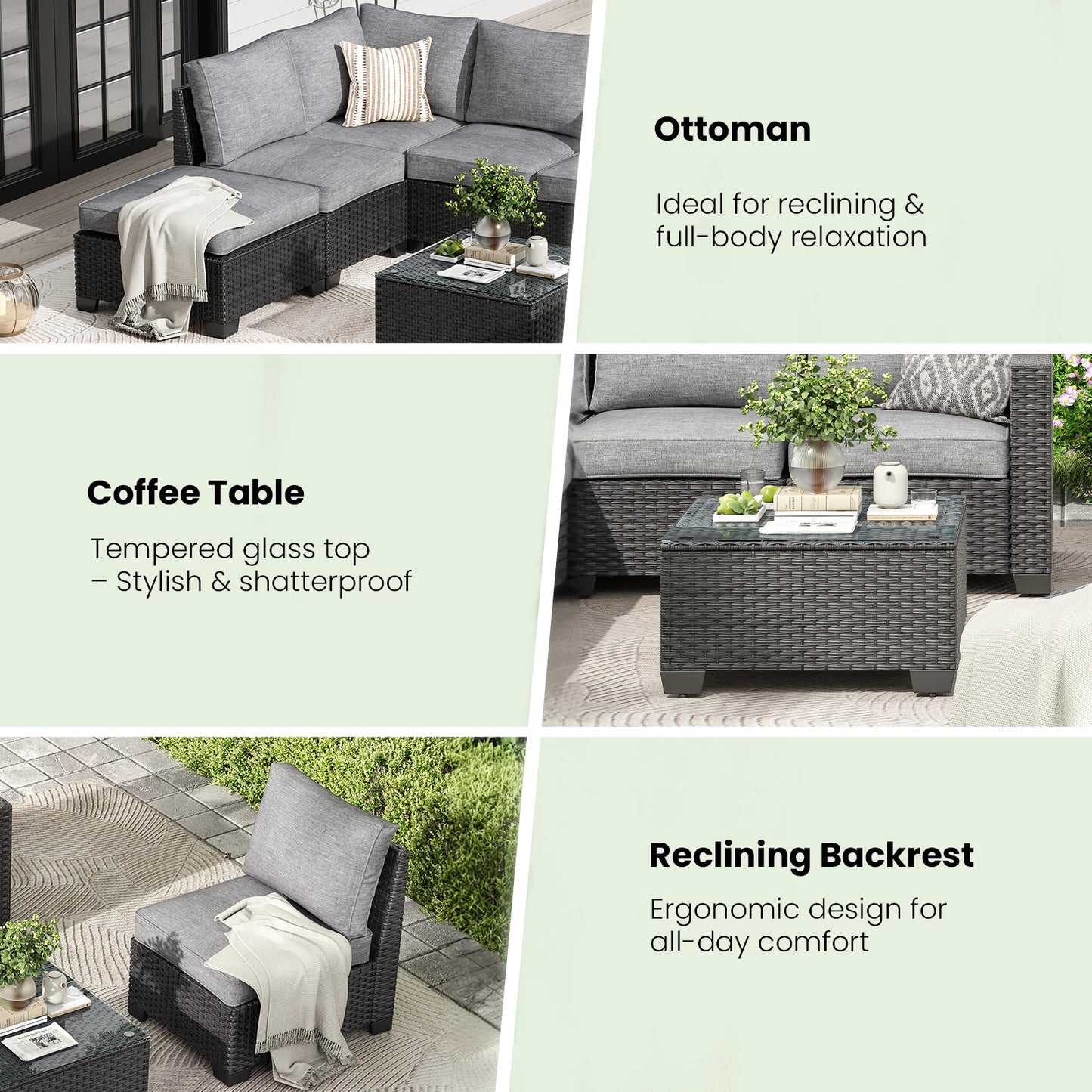Patio Sectional Sofa Set Outdoor Furniture With Ottoman
