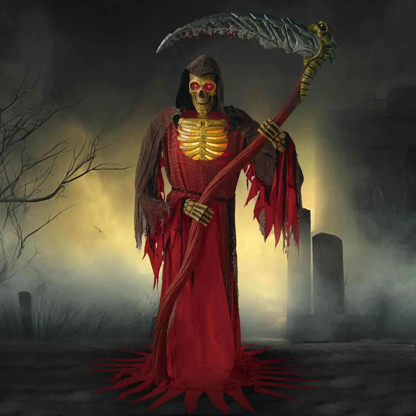 Animated Grim Reaper Halloween Decor With Motion Sensor And Scythe