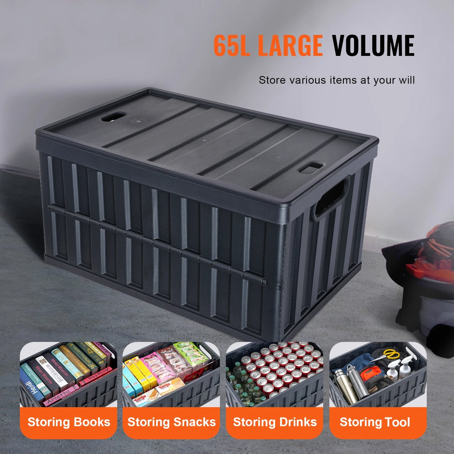 Three-Piece Collapsible Storage Bins With Lids 45L/65L Set