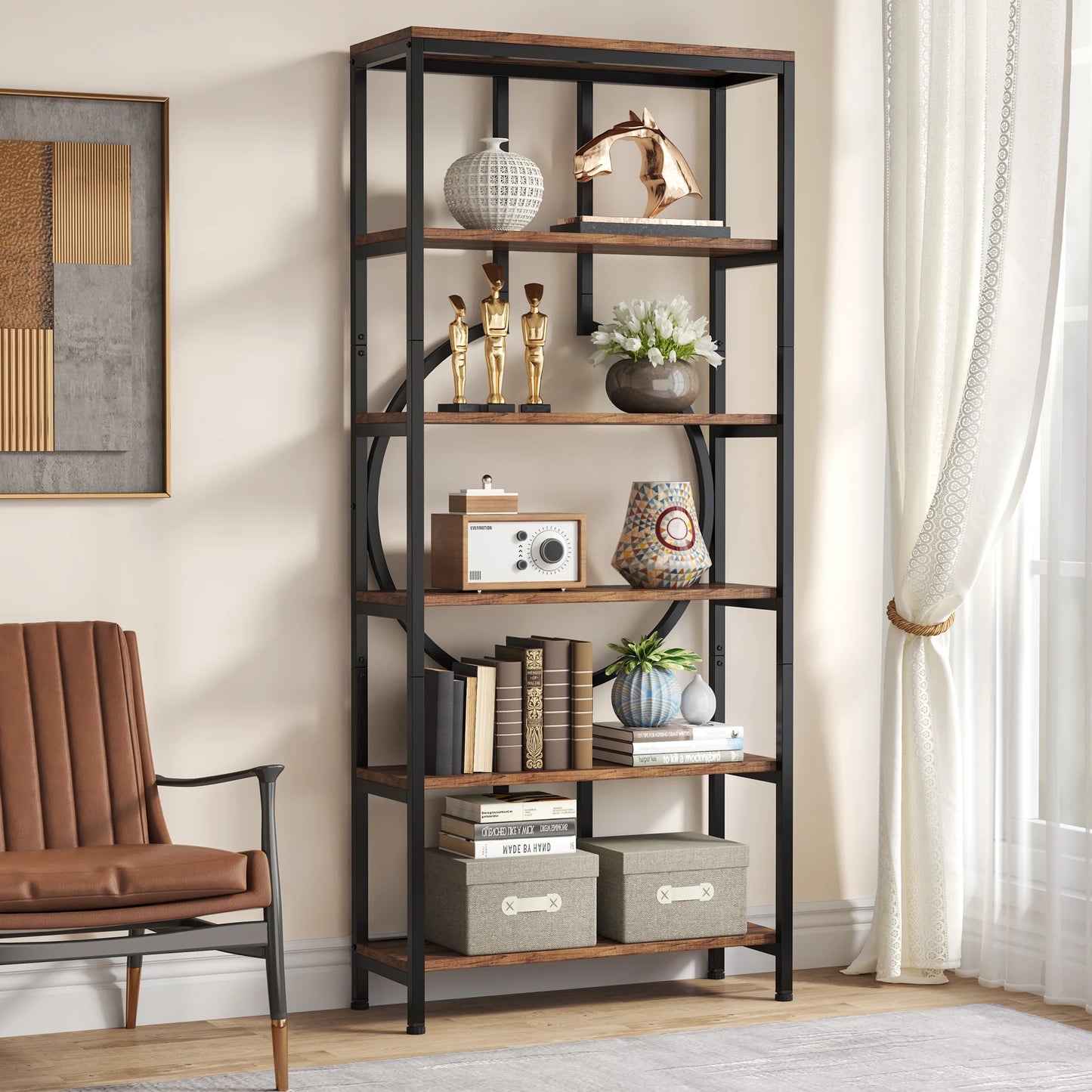 Tribesigns Industrial Bookshelf Tall 5 Tier Open Shelves Bookcase