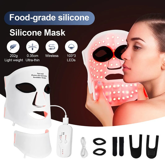 Foreverlily Silicone LED Mask With Neck Seven Wavelength Photon Therapy