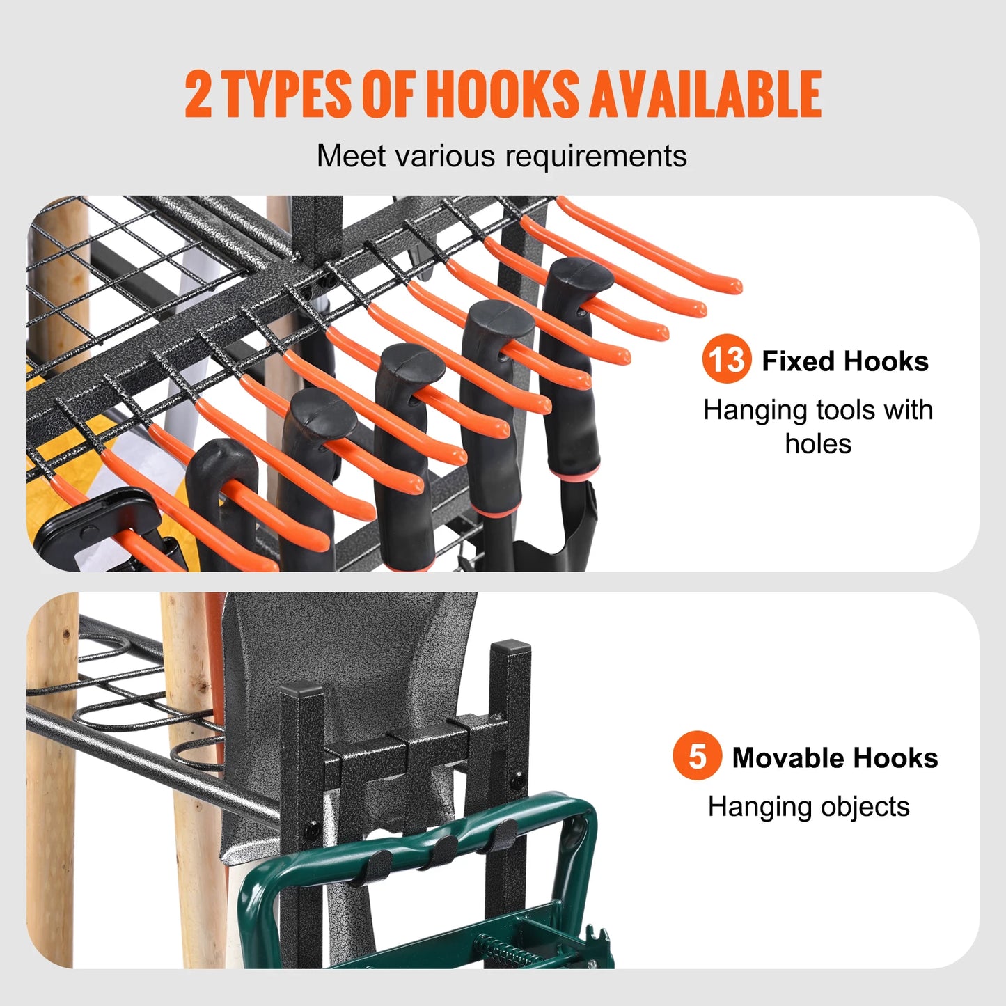 SucceBuy Garden Tool Organizer Rack With Hooks Wheels Garage Storage