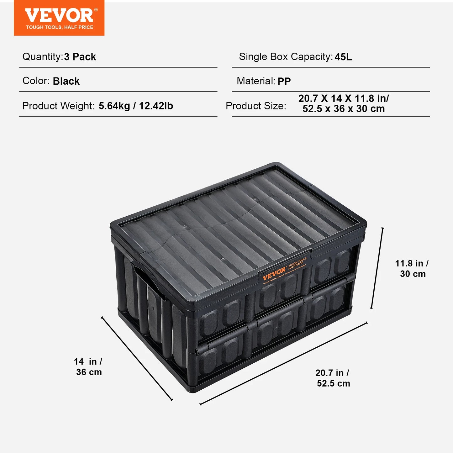 Three-Piece Collapsible Storage Bins With Lids 45L/65L Set