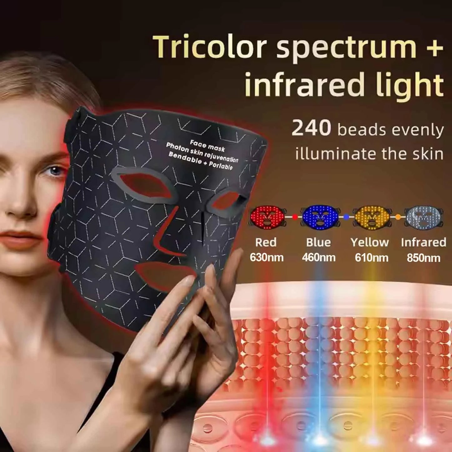 Portable LED Red Light Therapy Face Mask For Anti Aging