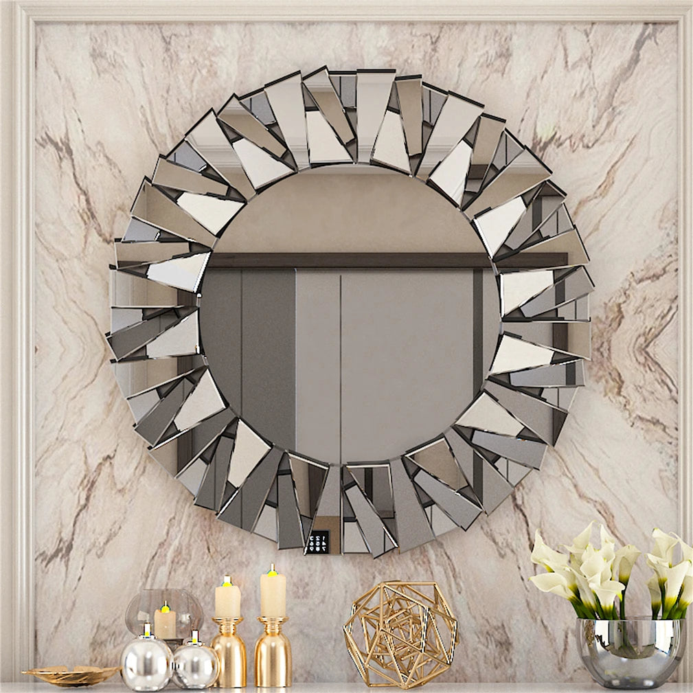 Sunburst Decorative Wall Mirror Round Beveled Glass Accent Bathroom