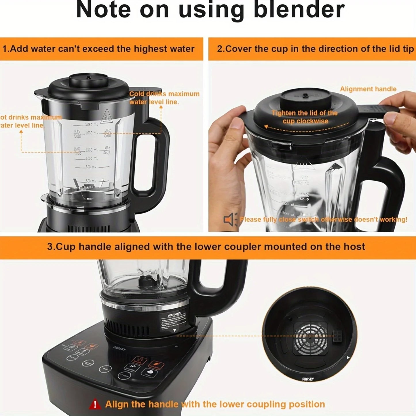 Prasky 2400W Heating Blender 25000 RPM Auto Clean Professional