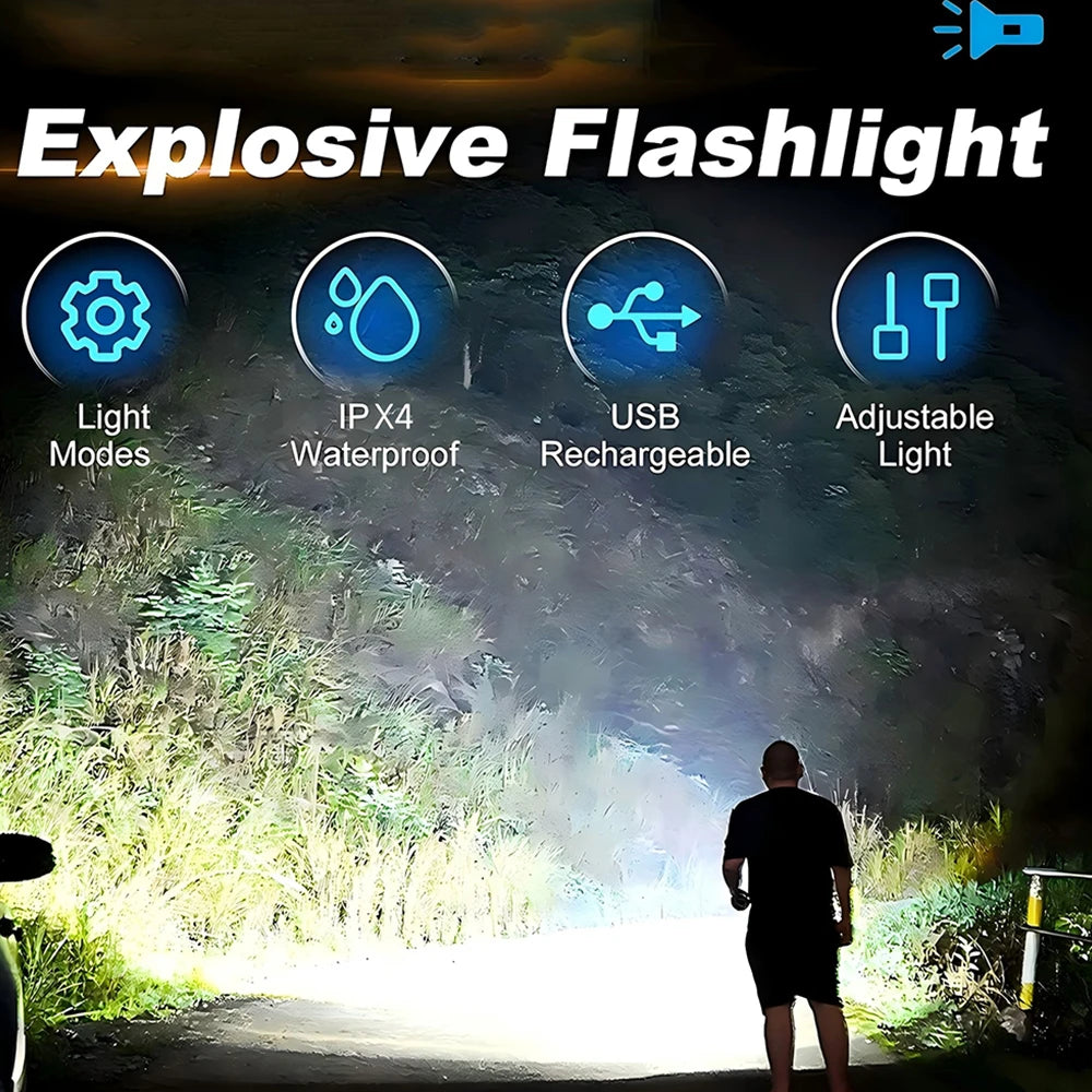Half X USB Rechargeable LED Flashlight With Tail Magnet COB