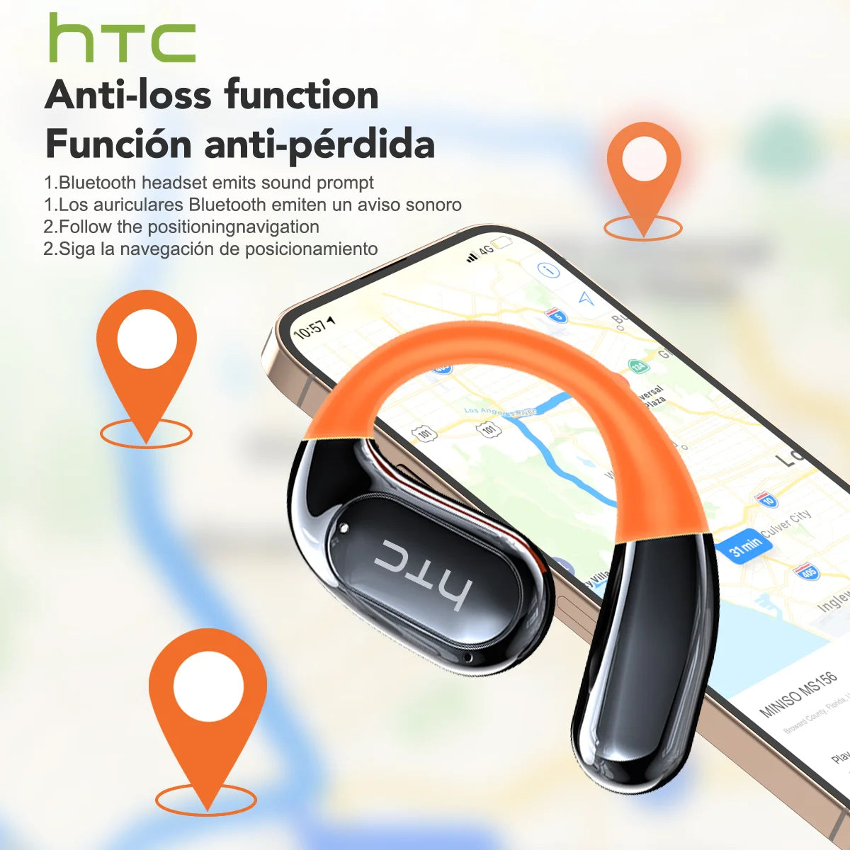 HTC Wireless Earphones With LCD Display And Active Noise Cancellation