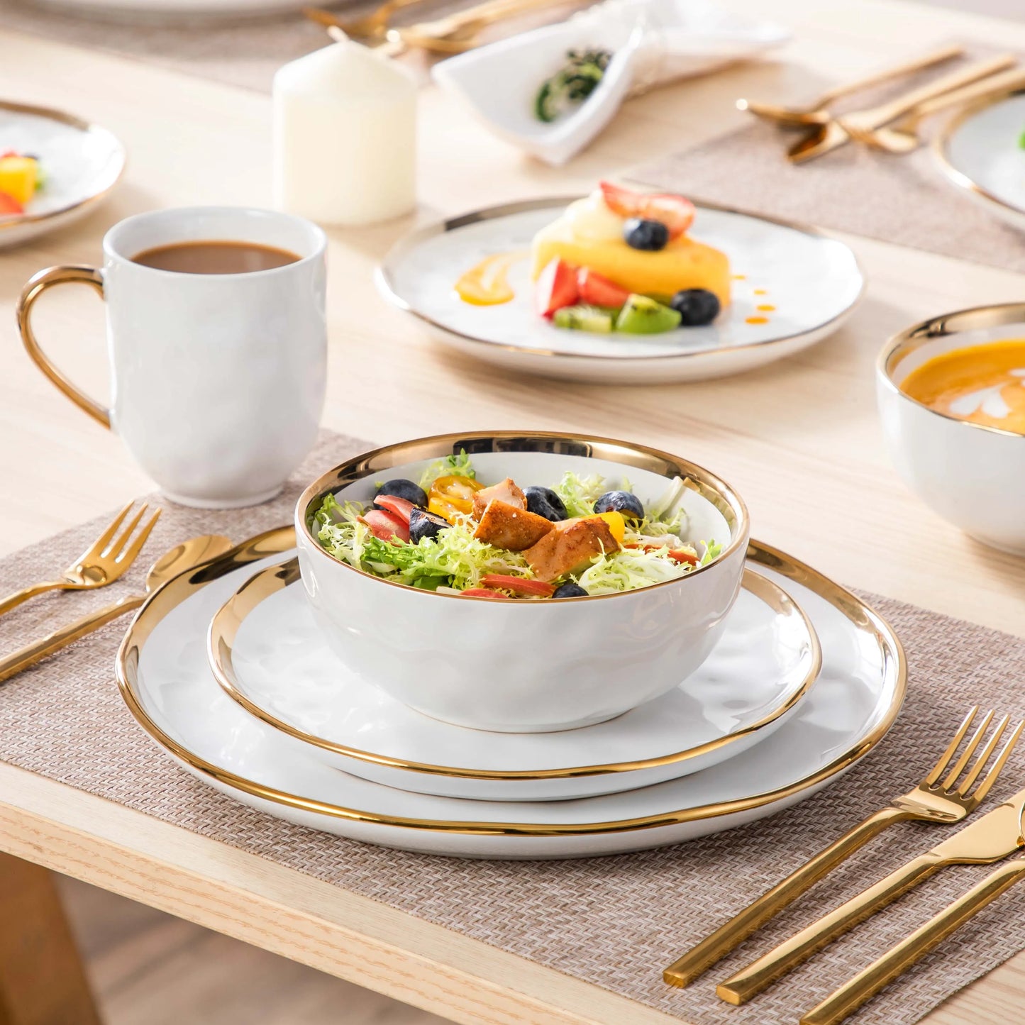 MALACASA Ceramic Dinnerware Set With Gold Trim Quality