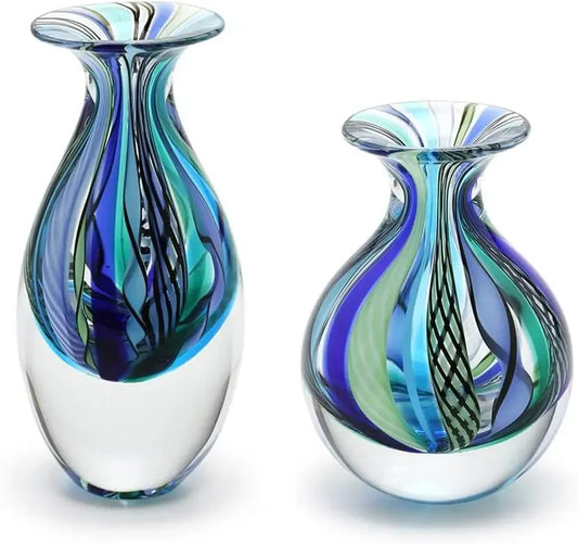Pair Murano Style Hand Blown Glass Vases Canes Art Glass