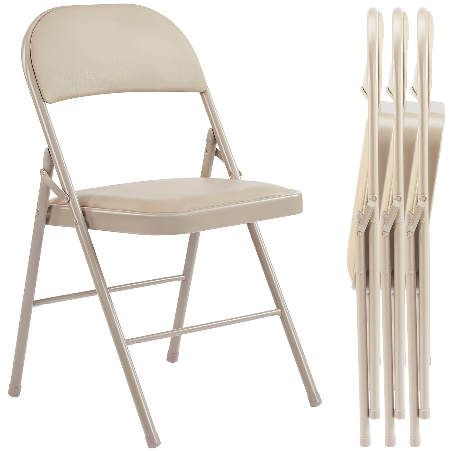 JHK Leather Padded Folding Chair 4 Pack Sturdy Metal Frame