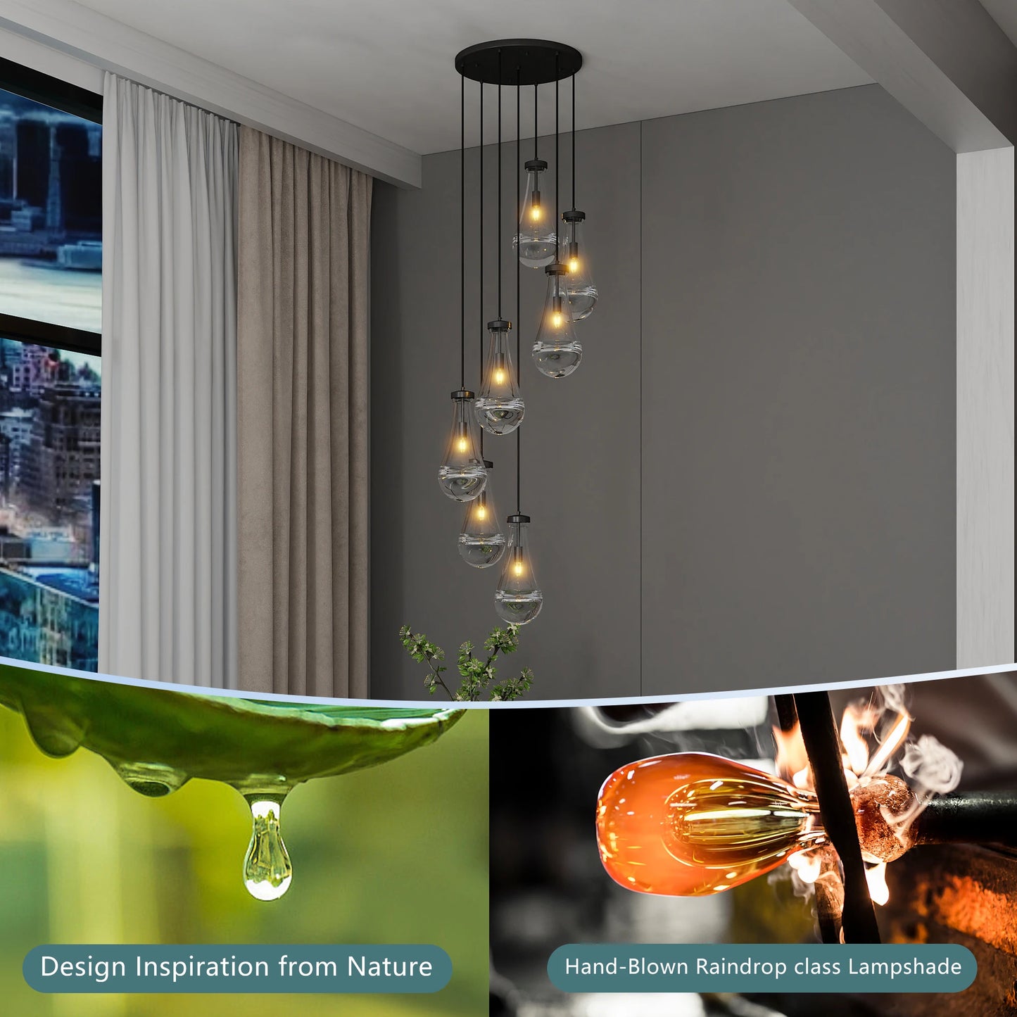 LONGREE 7 Light Pendant Chandelier With Adjustable Hanging Cord