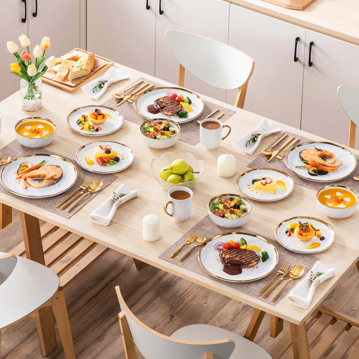 MALACASA Ceramic Dinnerware Set With Gold Trim Quality