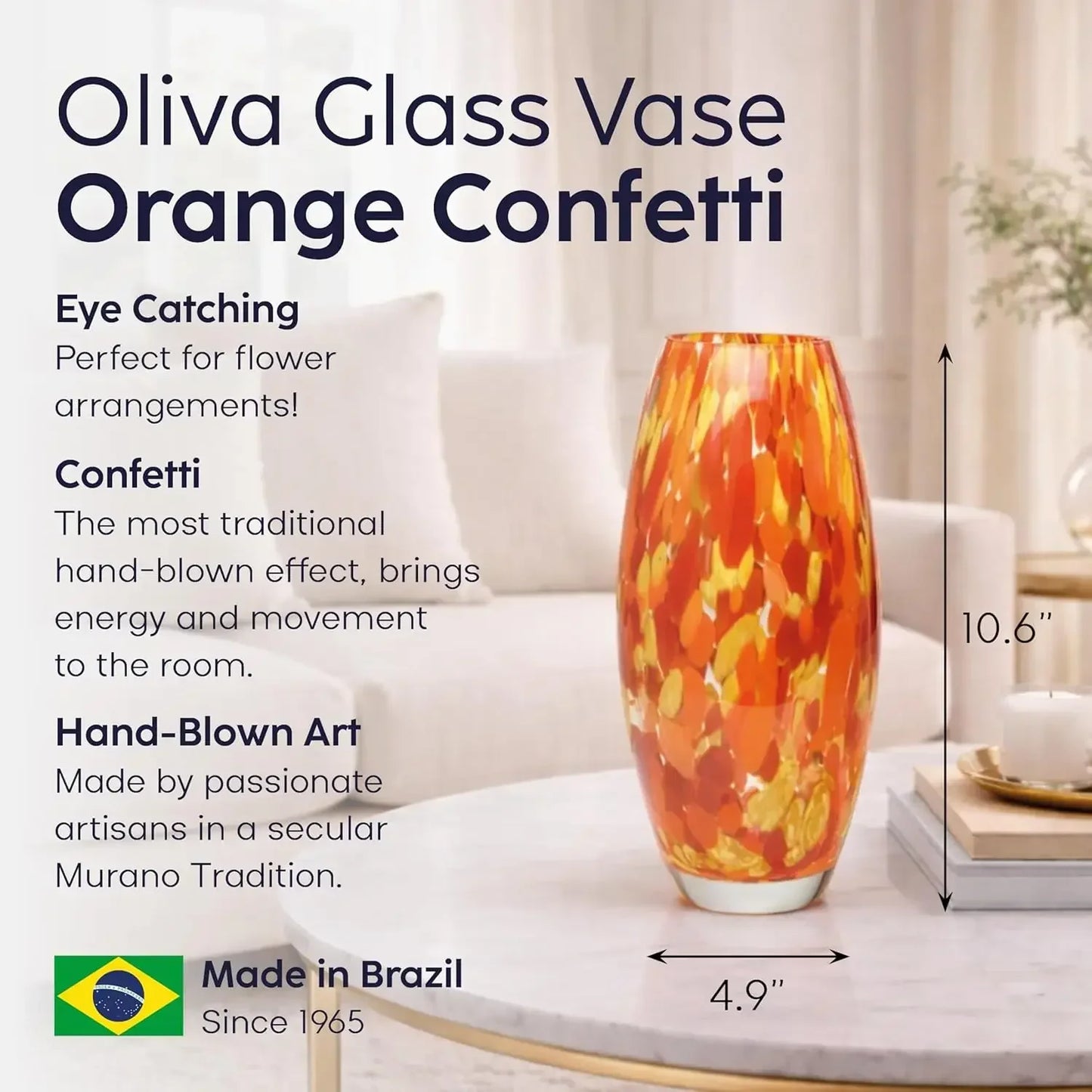 Hand Blown Confetti Art Glass Vase Murano Style Oliva G