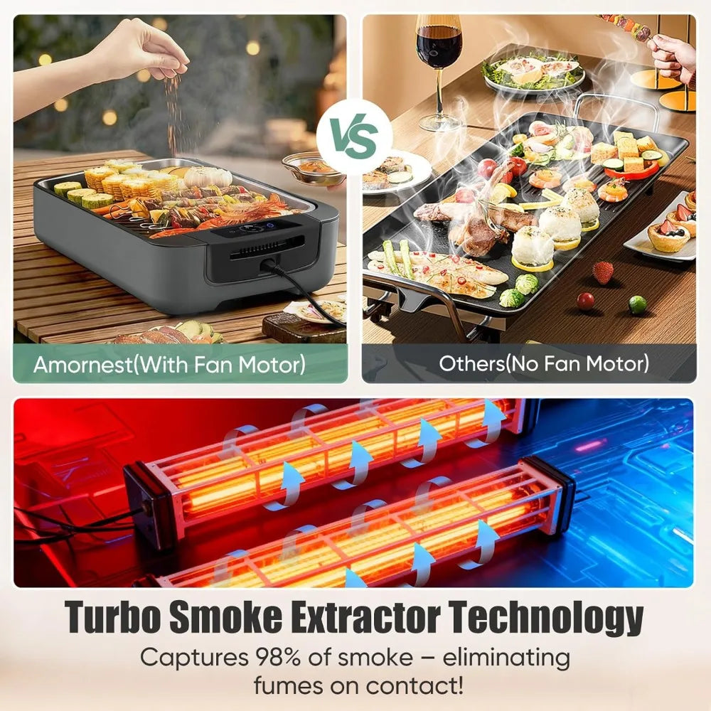Amornest Smokeless Indoor Grill 1100W With Turbo Smoke Extractor