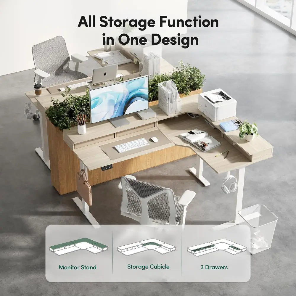 YTYIN L Shaped Standing Desk Drawers Adjustable Height Corner Desk