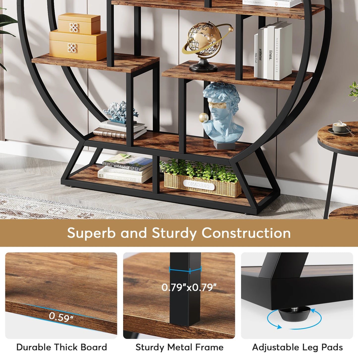 Tribesigns Etagere Bookcase Five Tier Iron Frame Shelves