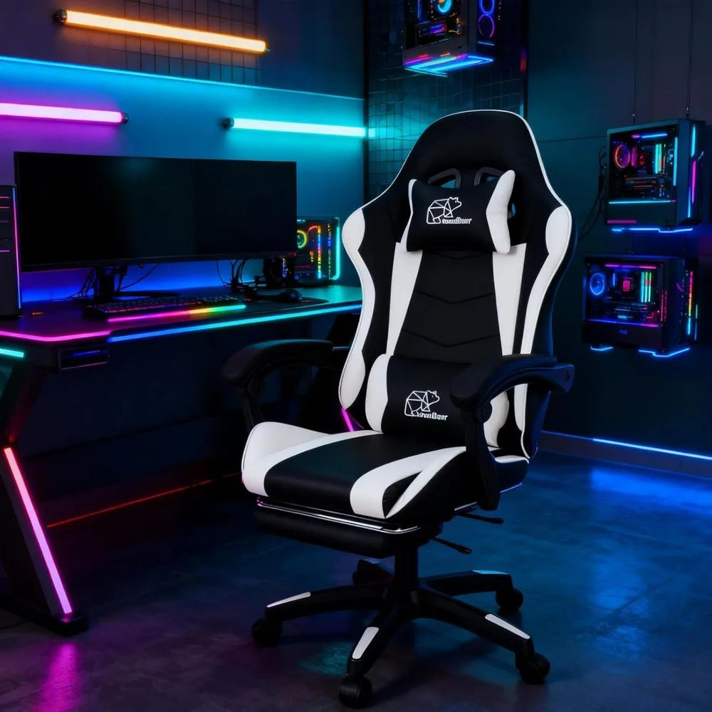 Computer Gaming Chair Ergonomic Leather Office Chair With Foot Rest