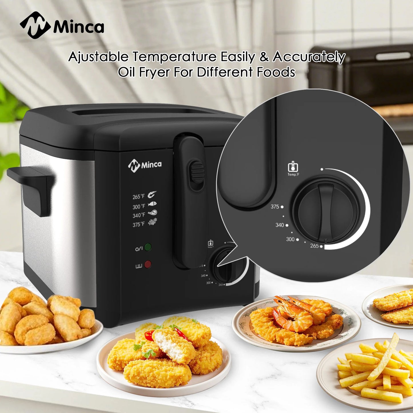 M Minca Deep Fryer 1500W Temperature Control Detachable Lid