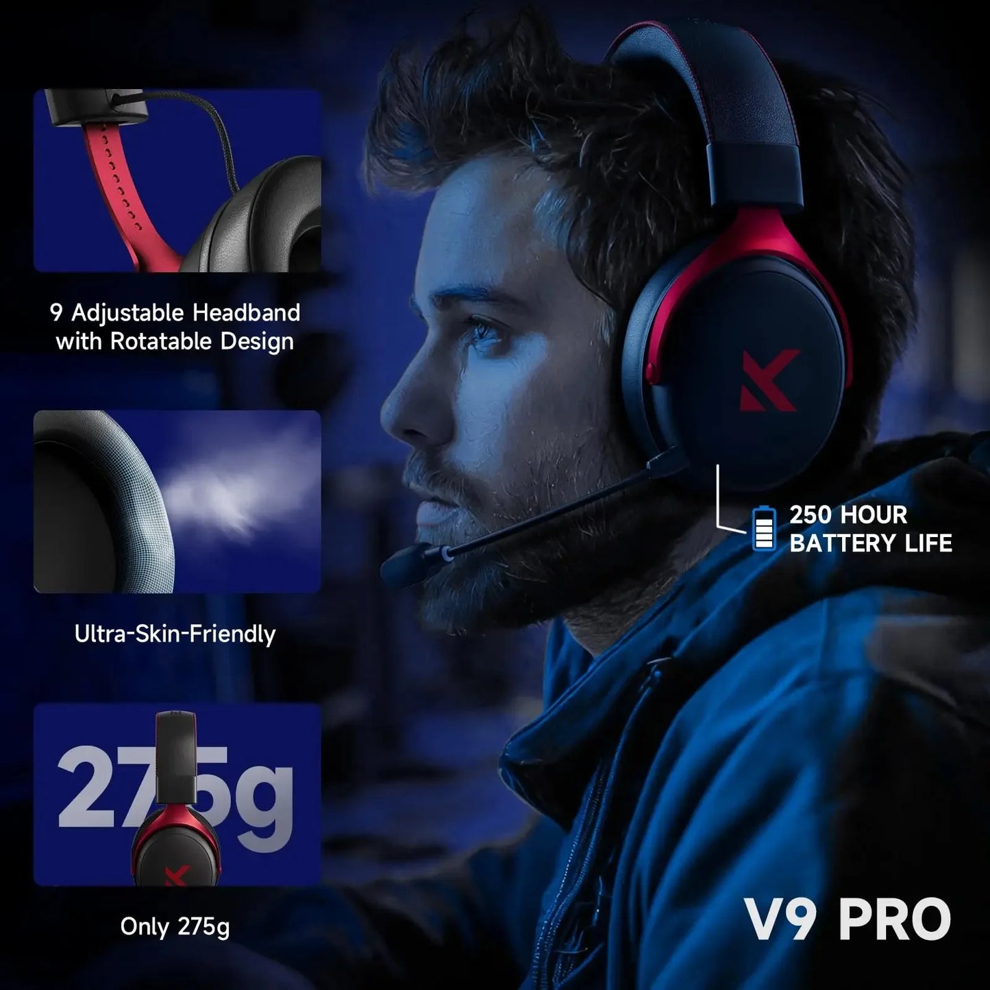 MCHOSE V9 Pro Wireless Headset With 7.1 Surround Sound Microphone