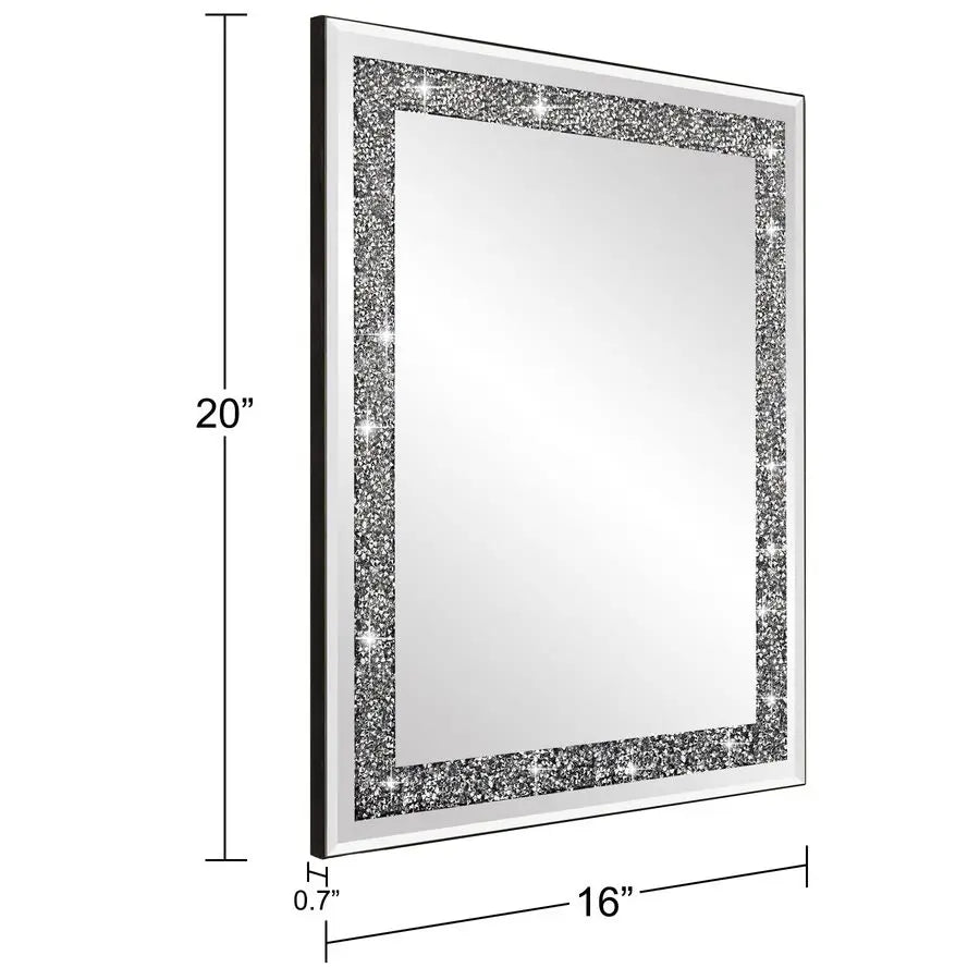 Rectangular Wall Mirror With Crystal Diamond Accents For Bathroom