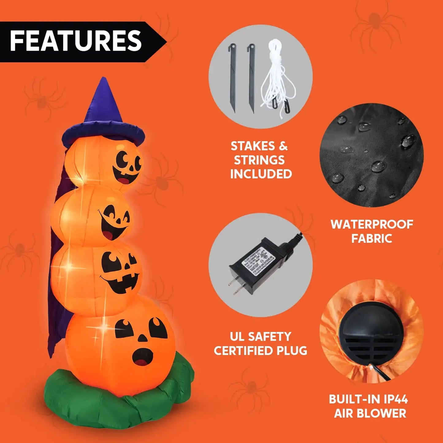 Joyfy Halloween Inflatable Stacked Pumpkins With LED Outdoor Decor