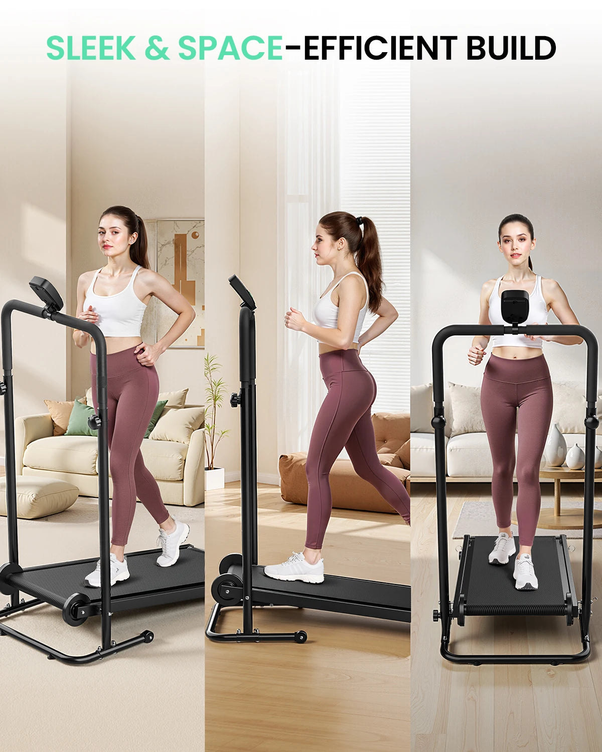 AKLUER Motorless Treadmill With Dual Flywheel And LCD Monitor
