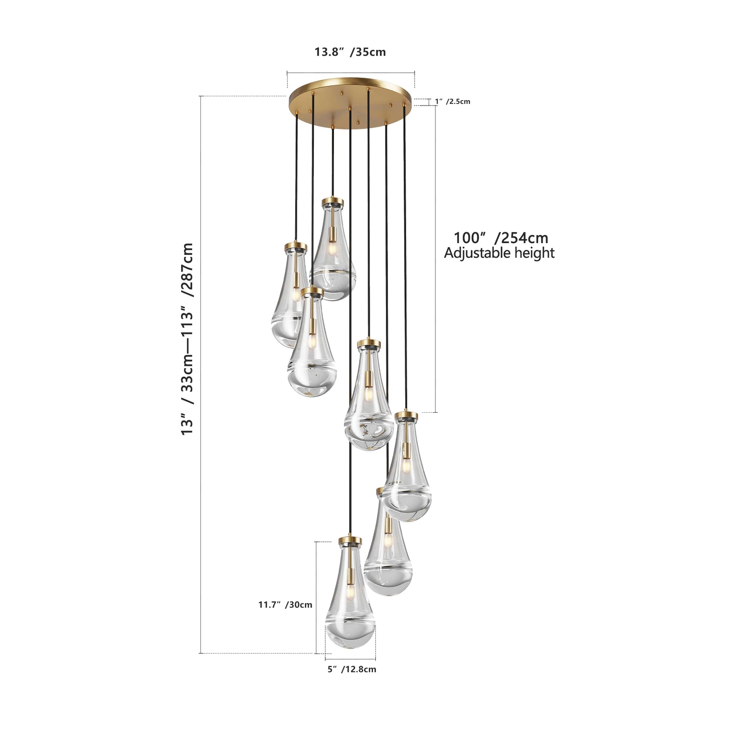 LONGREE 7 Light Pendant Chandelier With Adjustable Hanging Cord
