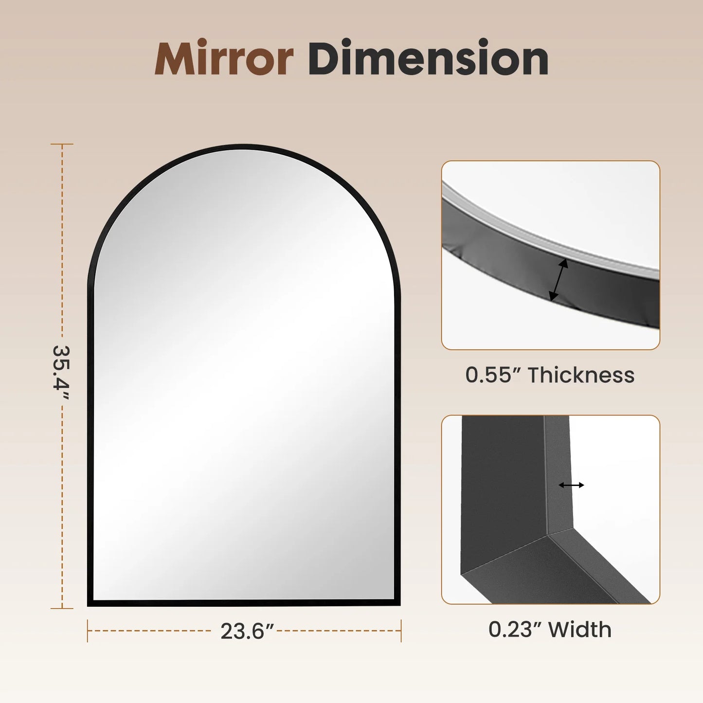 JHK Arched Metal Framed Mirror For Wall Bathroom Bedroom Entryway