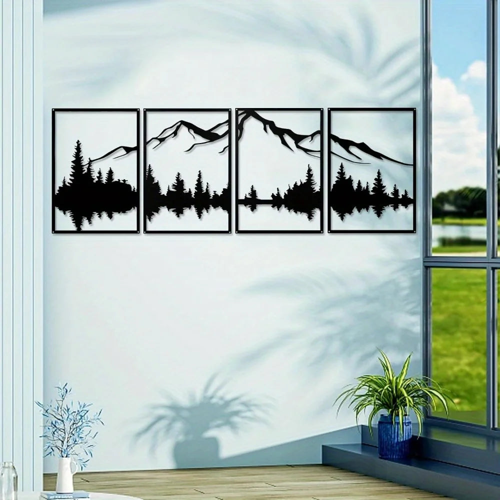 Ohrmbya Mountain Metal Wall Art Set Of Four Forest Decor
