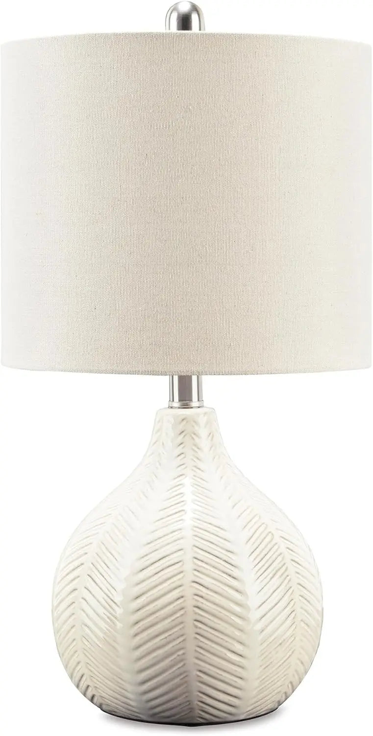 Ceramic Table Lamp With Herringbone Pattern And Drum Shade