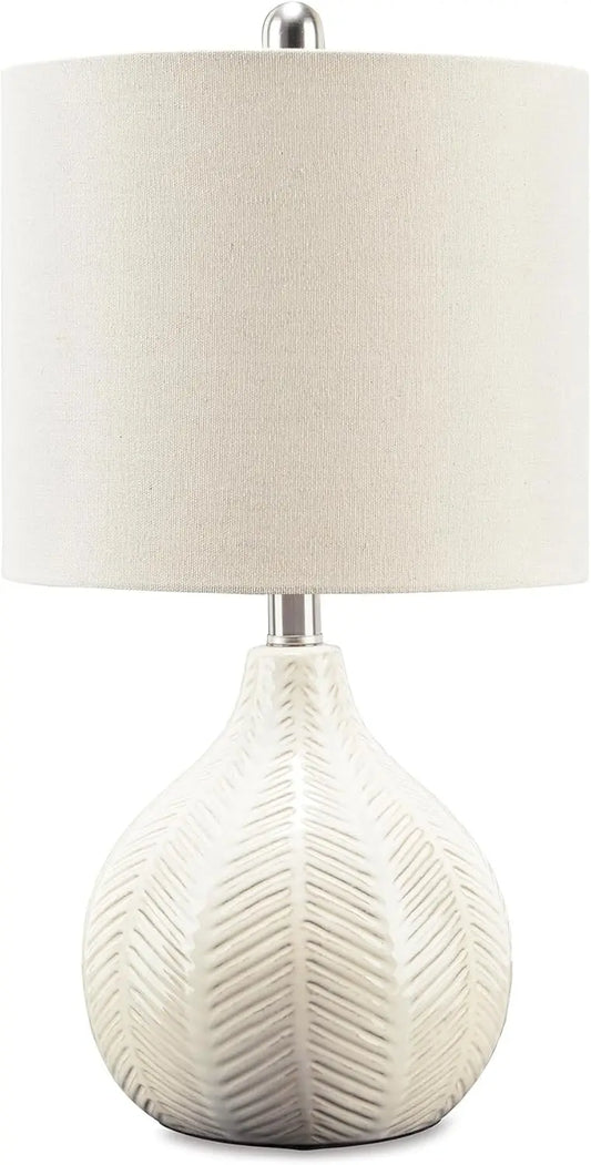 Ceramic Table Lamp With Herringbone Pattern And Drum Shade