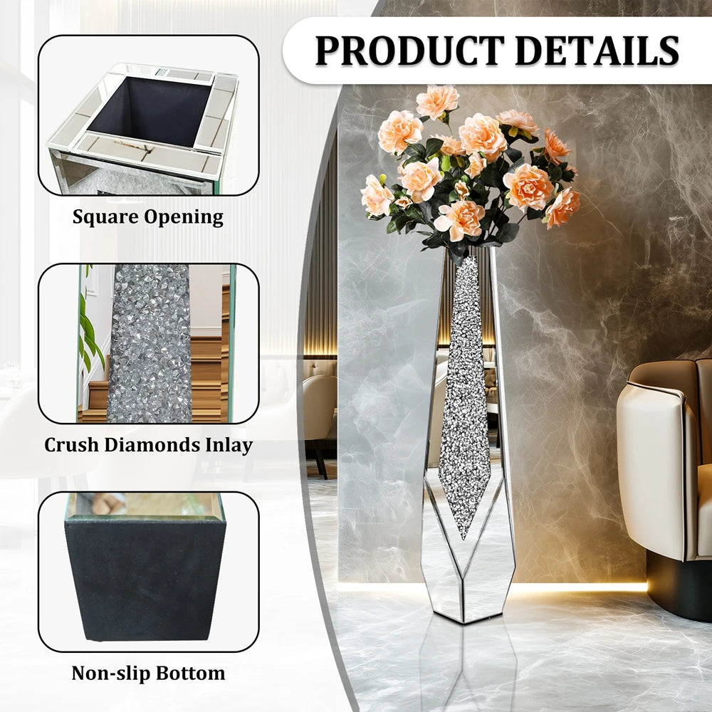 Crushed Diamond Mirrored Flower Vase Floor Standing