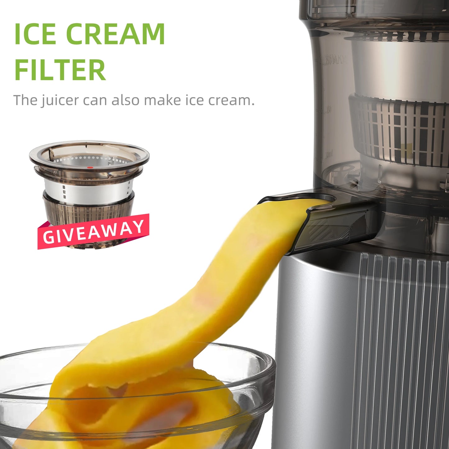 Biolomix Cold Press Juicer 75mm Feed Chute 200W Slow Masticating