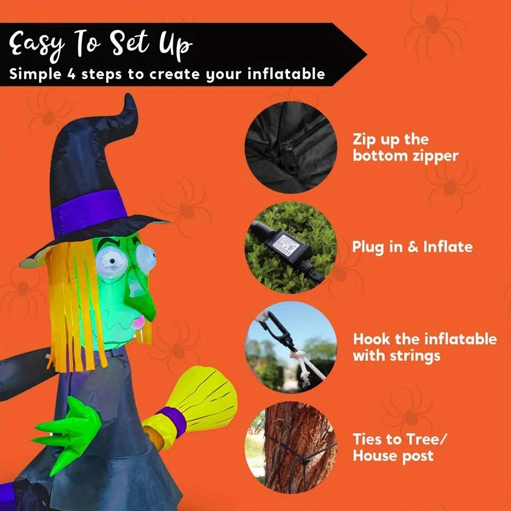 Halloween Inflatable Witch Decoration With Built In Led Outdoor Lights