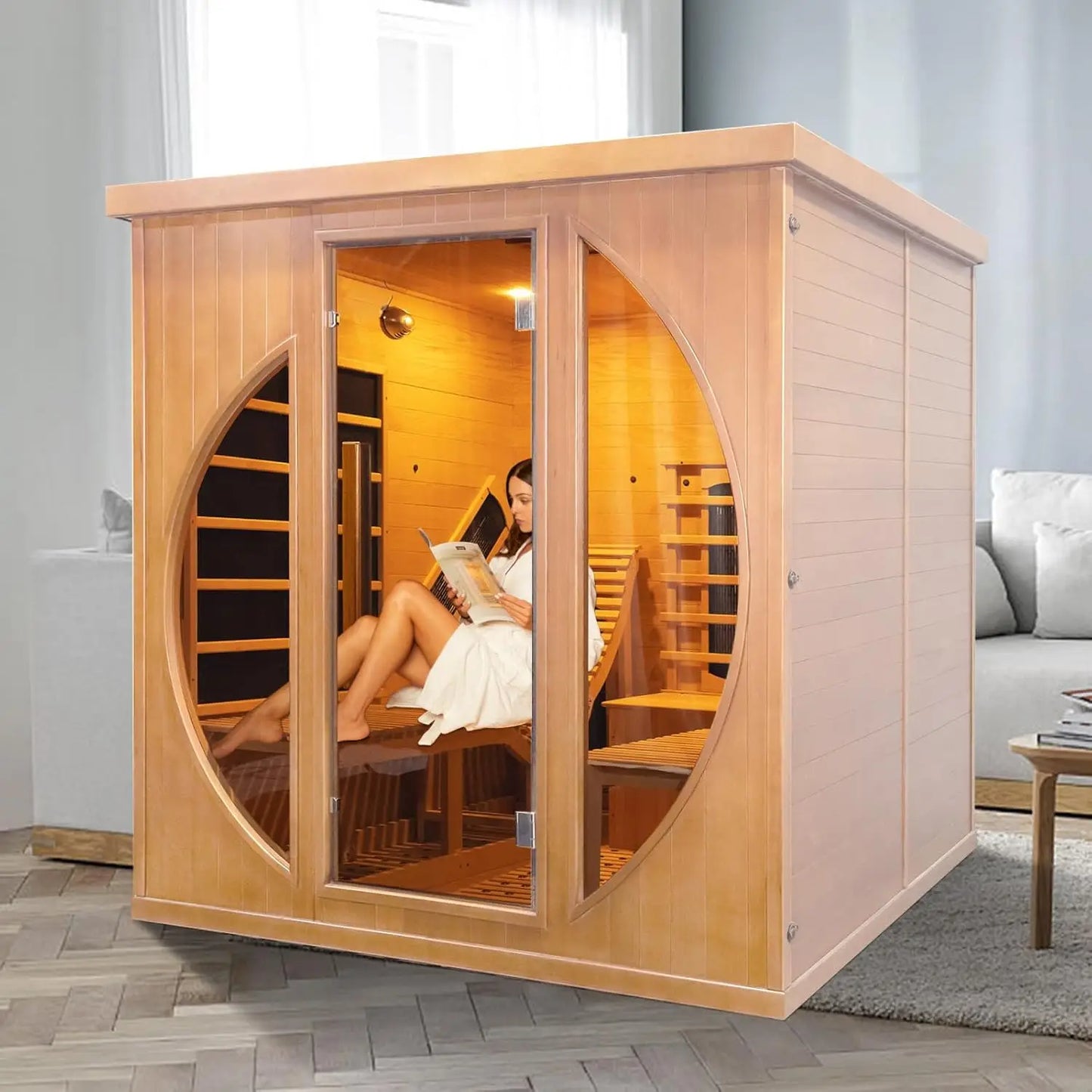 SMARTMAK Infrared 2 Person Wooden Sauna With Recliner