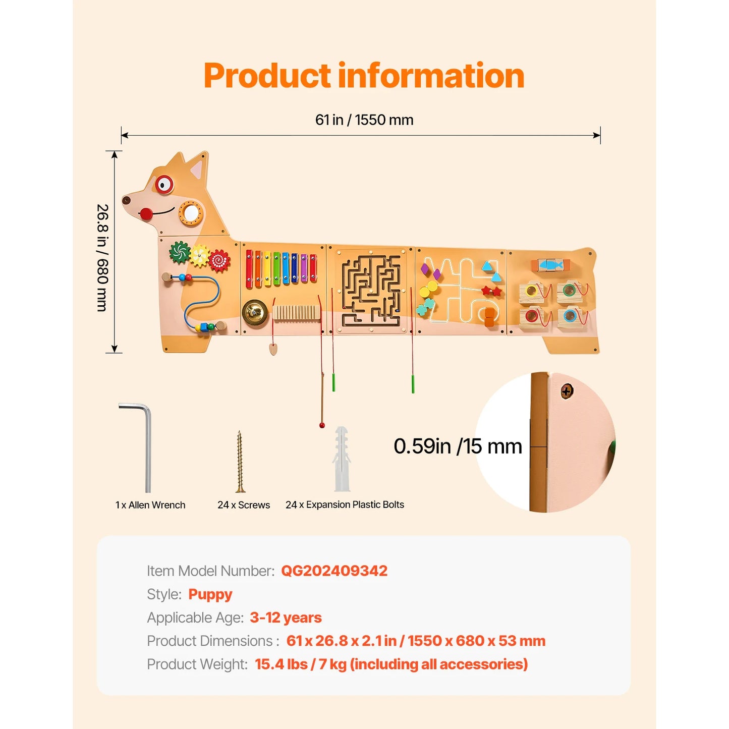 SucceBuy Puppy Kids Wall Busy Panels 12 Activities Board Montessori