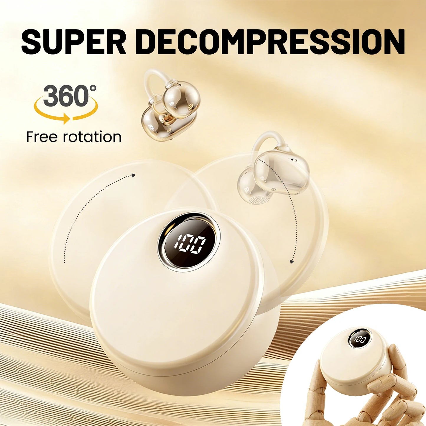 Shuke Open Ear Clip Wireless Earbuds With Active Noise Cancellation