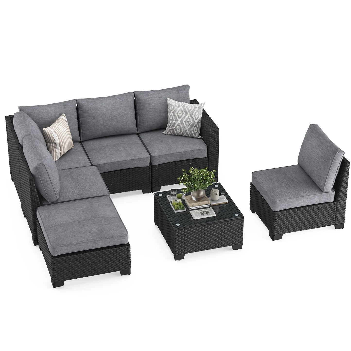 Patio Sectional Sofa Set Outdoor Furniture With Ottoman