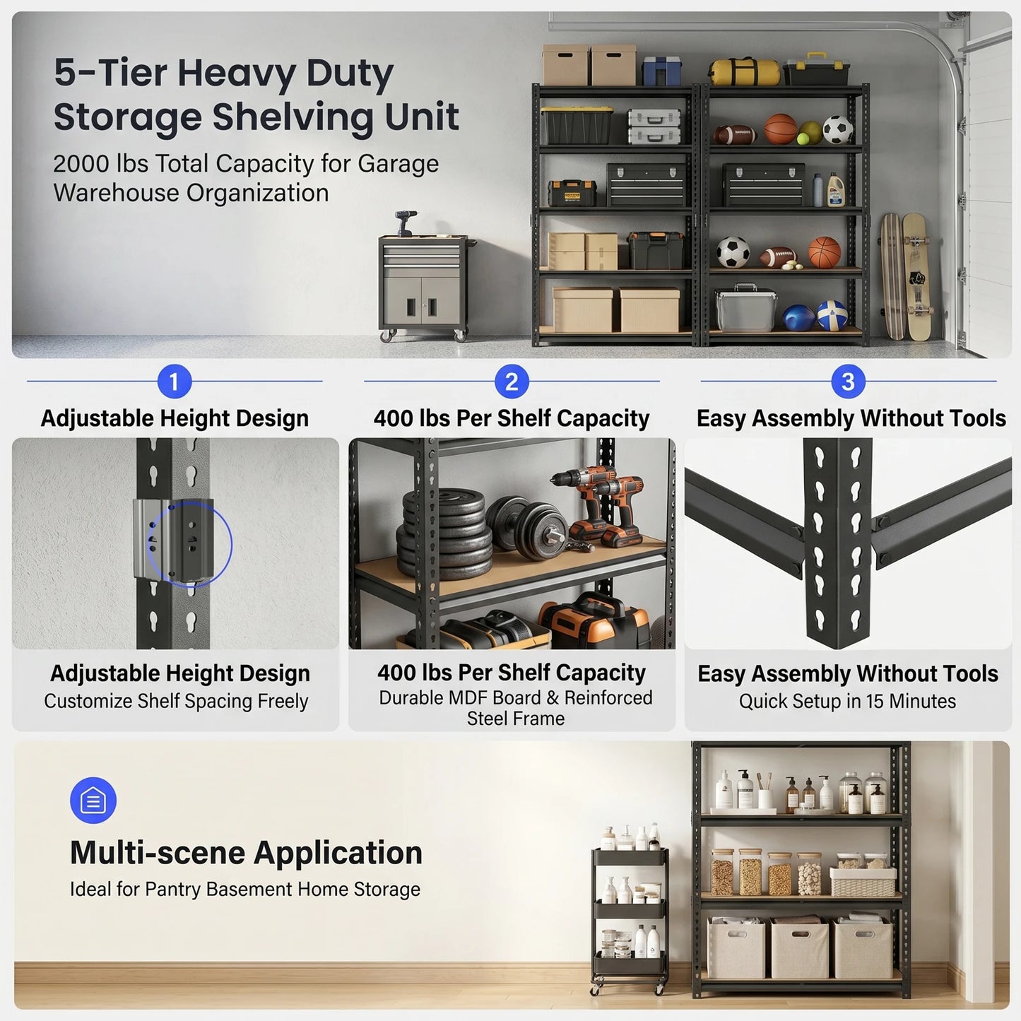 Heavy Duty Adjustable Metal Storage Shelves For Garage And Warehouse