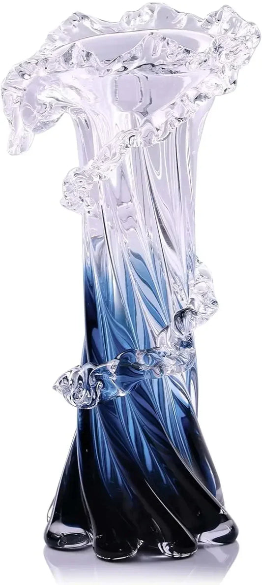 Hand Blown Glass Vase Ocean Wave Centerpiece For Home Decor