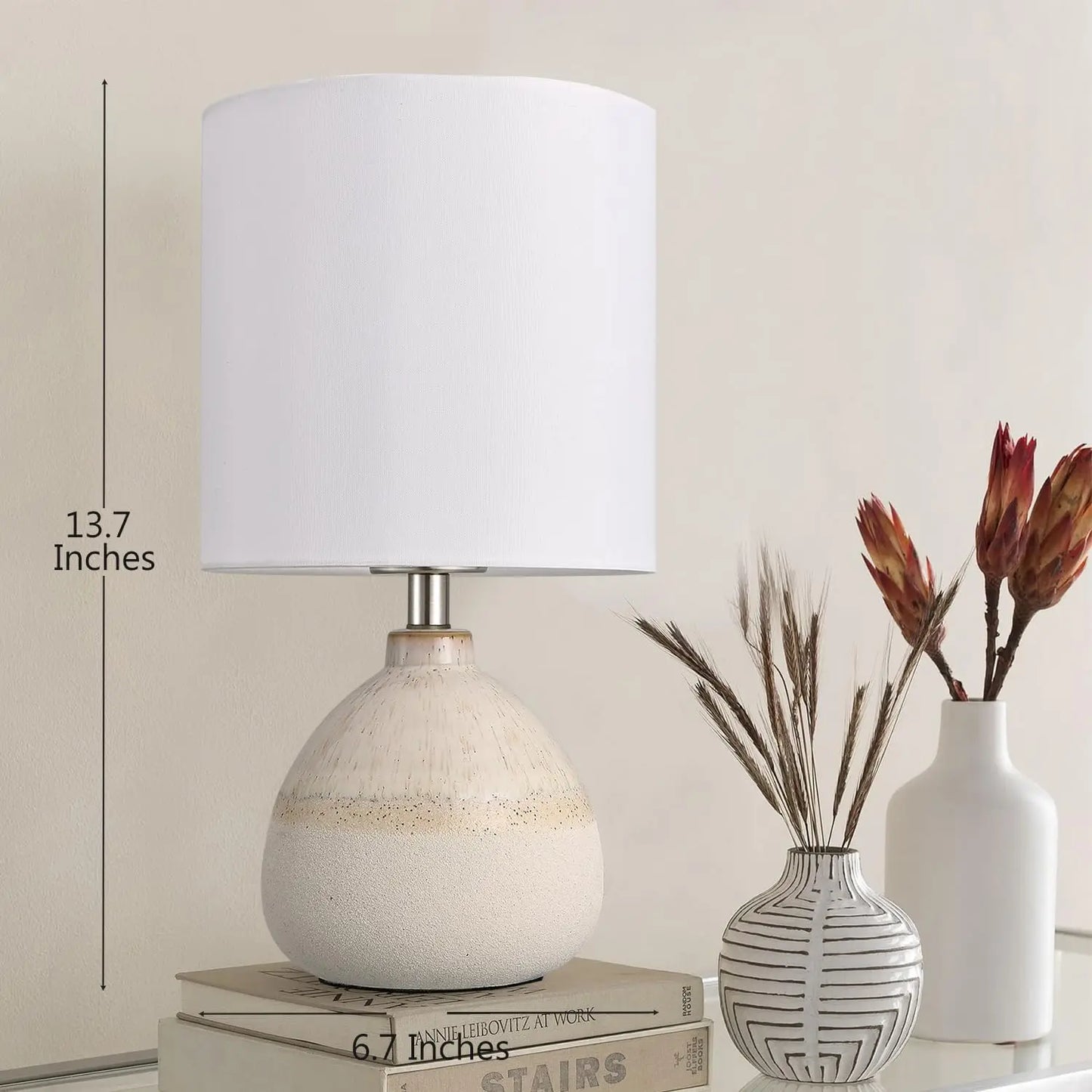 Ceramic Table Lamps Set of 2 With Linen Shades Farmhouse
