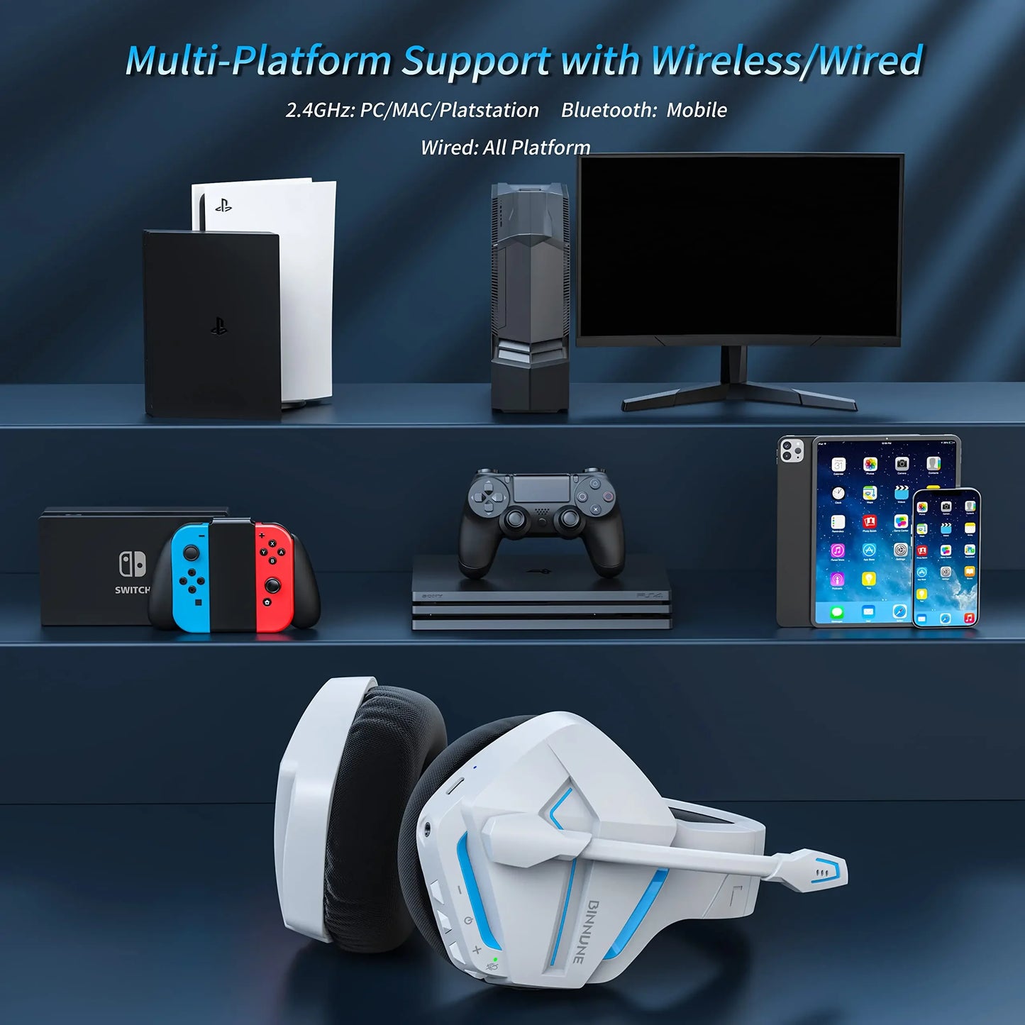 BINNUNE BW01 Wireless Gaming Headset With Microphone PC PS4 PS5