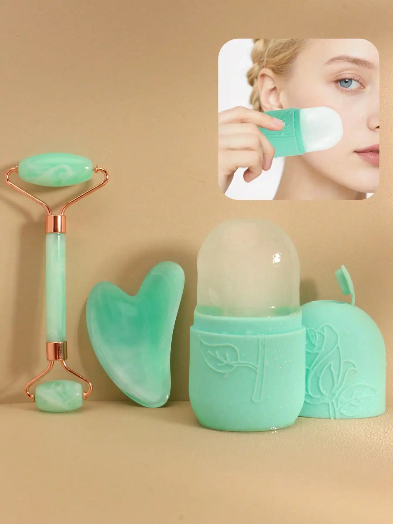 3 Piece Facial Massage Tool Set With Face Roller Cupping