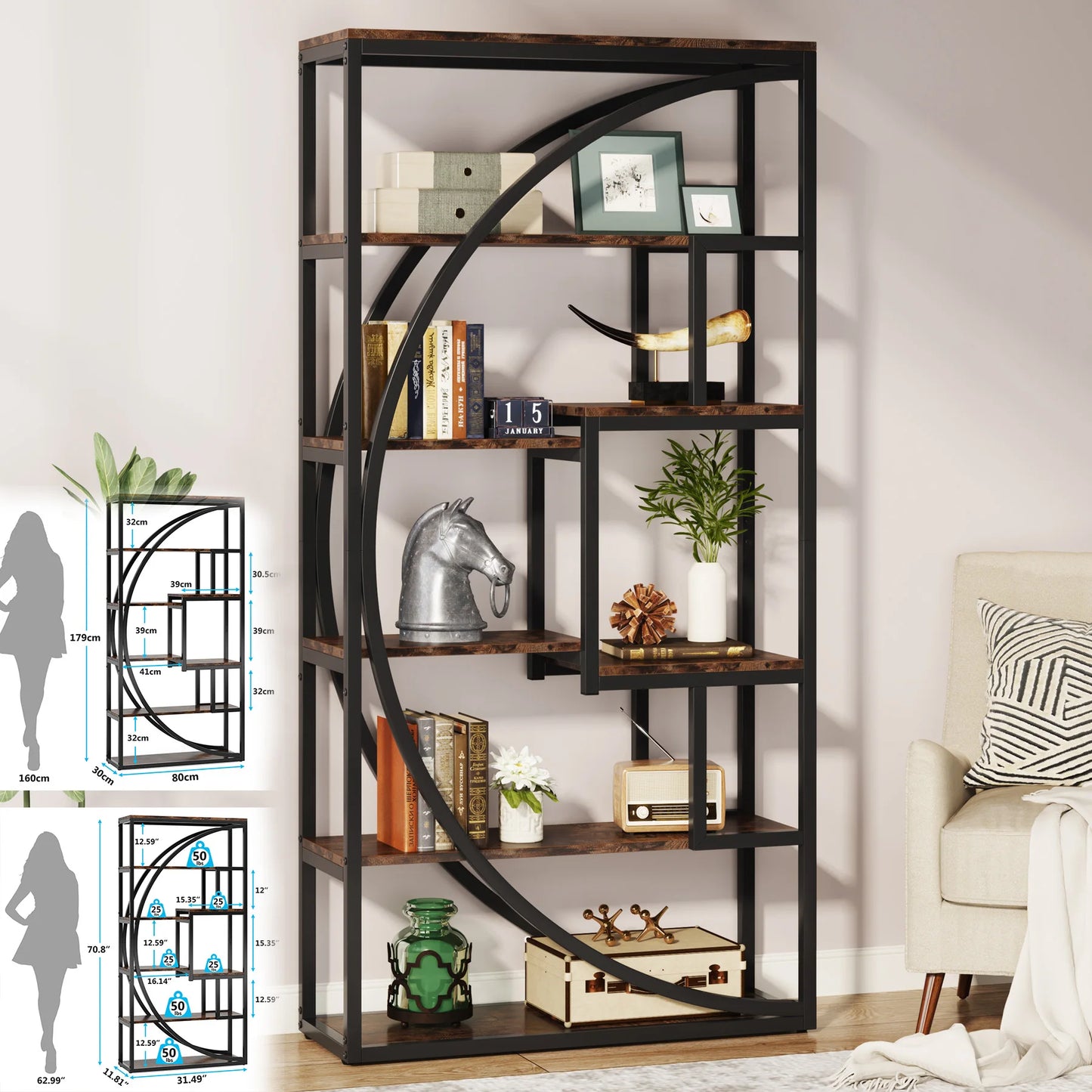 Tribesigns Industrial 5 Tier Etagere Bookcase Freestanding Bookshelf