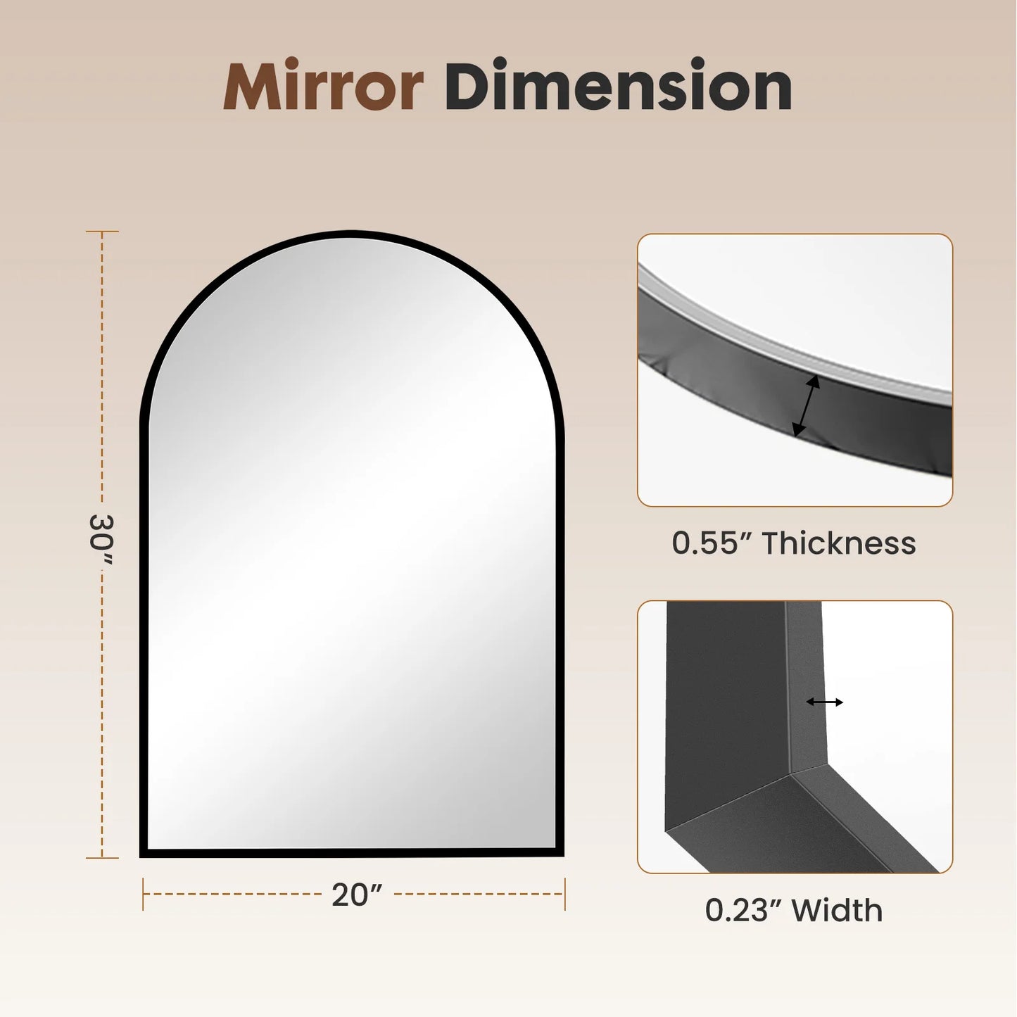 JHK Arched Metal Framed Mirror For Wall Bathroom Bedroom Entryway
