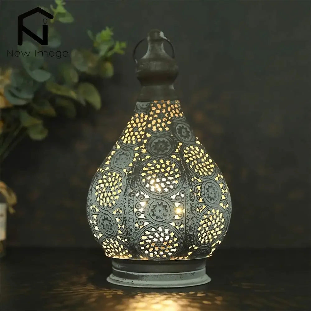 NEWIMAGE Moroccan Battery Powered Table Lamp Lantern For Outdoor Decor